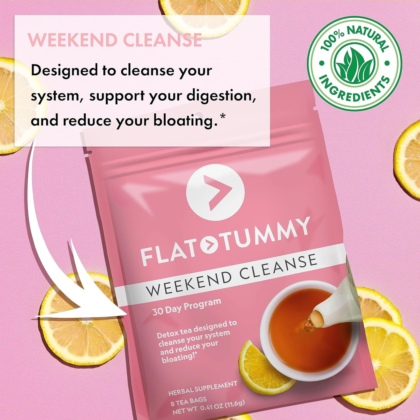 30-Day Flat Tummy Weekend Cleanse Tea with Senna and Dandelion Root for Women - Natural Colon Cleanse, Bloating & Gas Relief