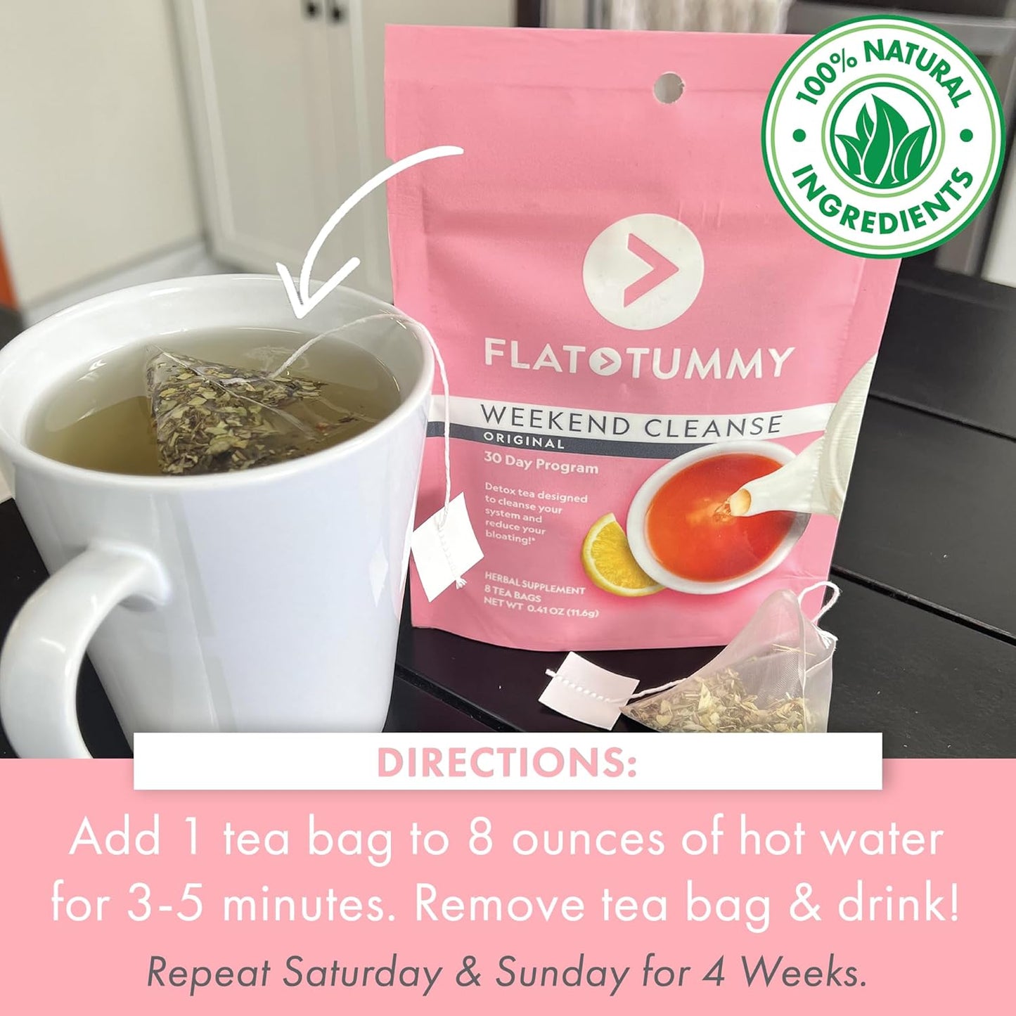 30-Day Flat Tummy Weekend Cleanse Tea with Senna and Dandelion Root for Women - Natural Colon Cleanse, Bloating & Gas Relief