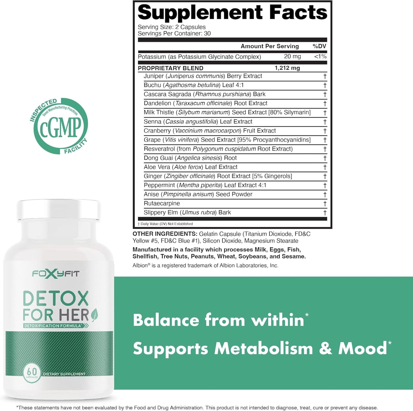 30 Day FoxyFit Detox Cleanse Formula for Women - Supports Digestion, Detoxification, & Balance *