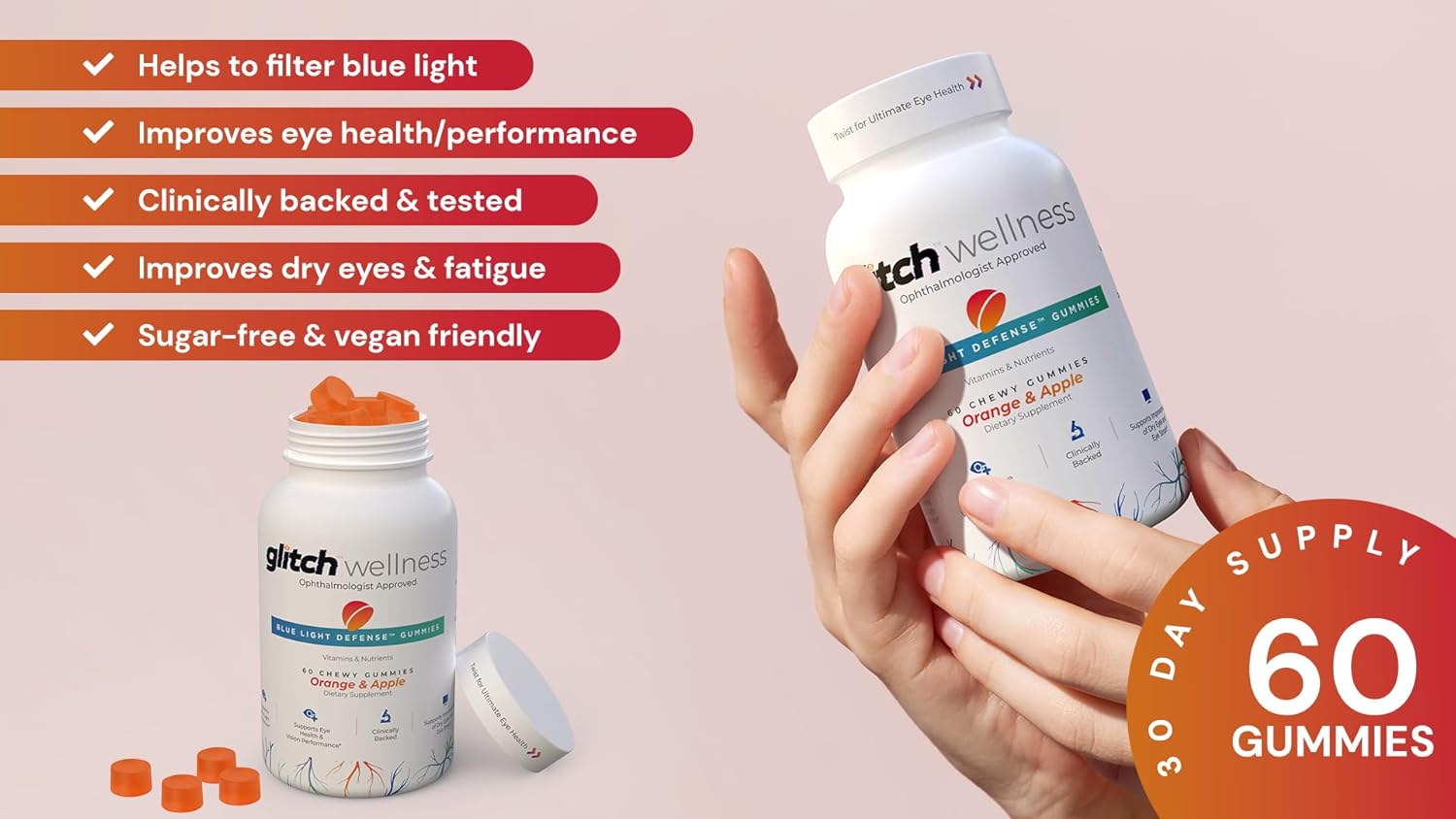 30-Day Glitch Daily Eye Care Kit: Self-Heating Eye Mask, UltraSight Eye Drops, Relief Gummies with Lutein & Zeaxanthin