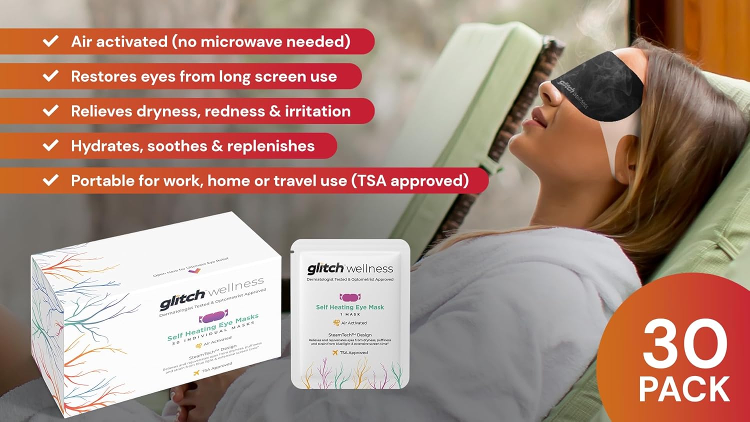 30-Day Glitch Daily Eye Care Kit: Self-Heating Eye Mask, UltraSight Eye Drops, Relief Gummies with Lutein & Zeaxanthin