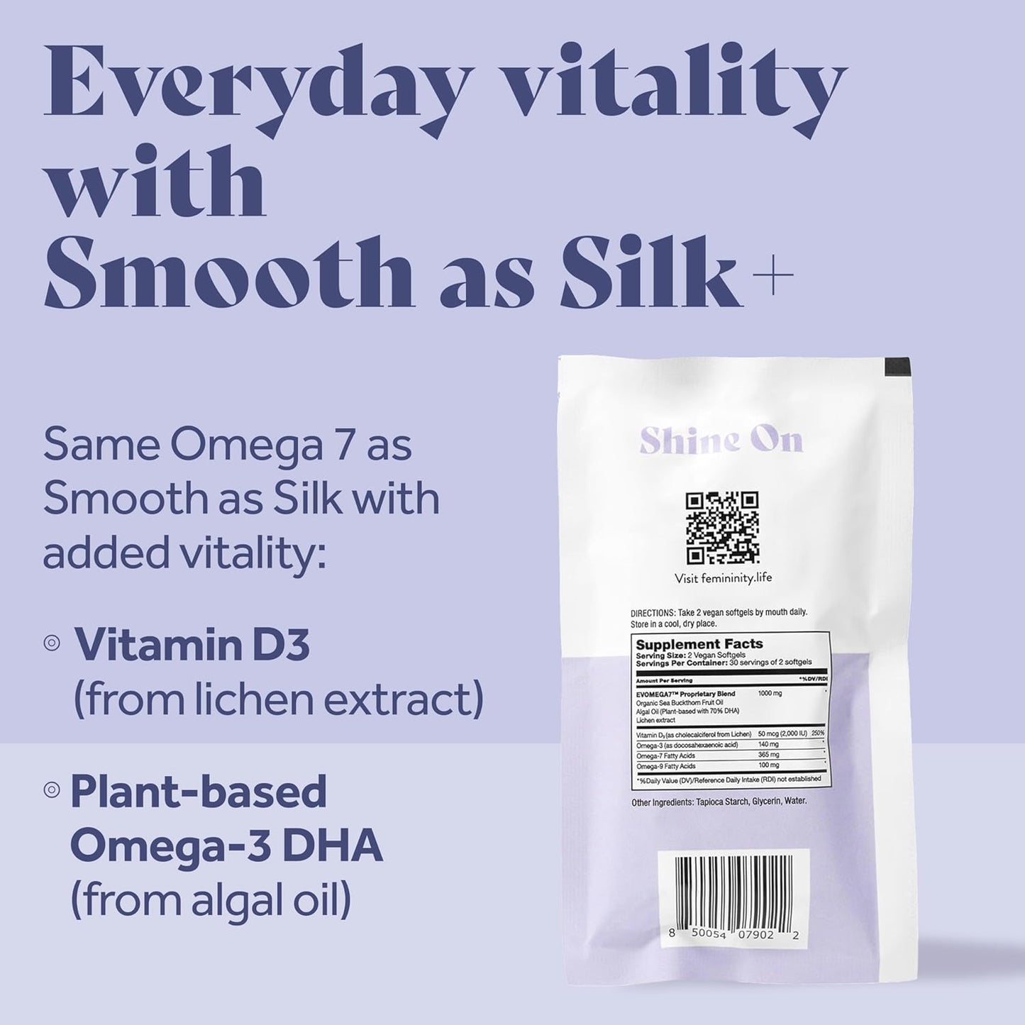 30-Day Refill for Vaginal Dryness - Sea Buckthorn Oil, Vitamin D3, Plant-Based Omega-3 DHA - 60 Softgels
