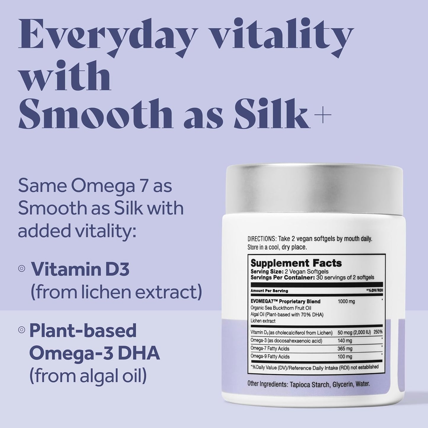 30-Day Starter Kit for Vaginal Dryness: Sea Buckthorn Oil, Vitamin D3, Plant-Based Omega-3 DHA - 60 Softgels & Refillable Glass Jar - Femininity Smooth as Silk
