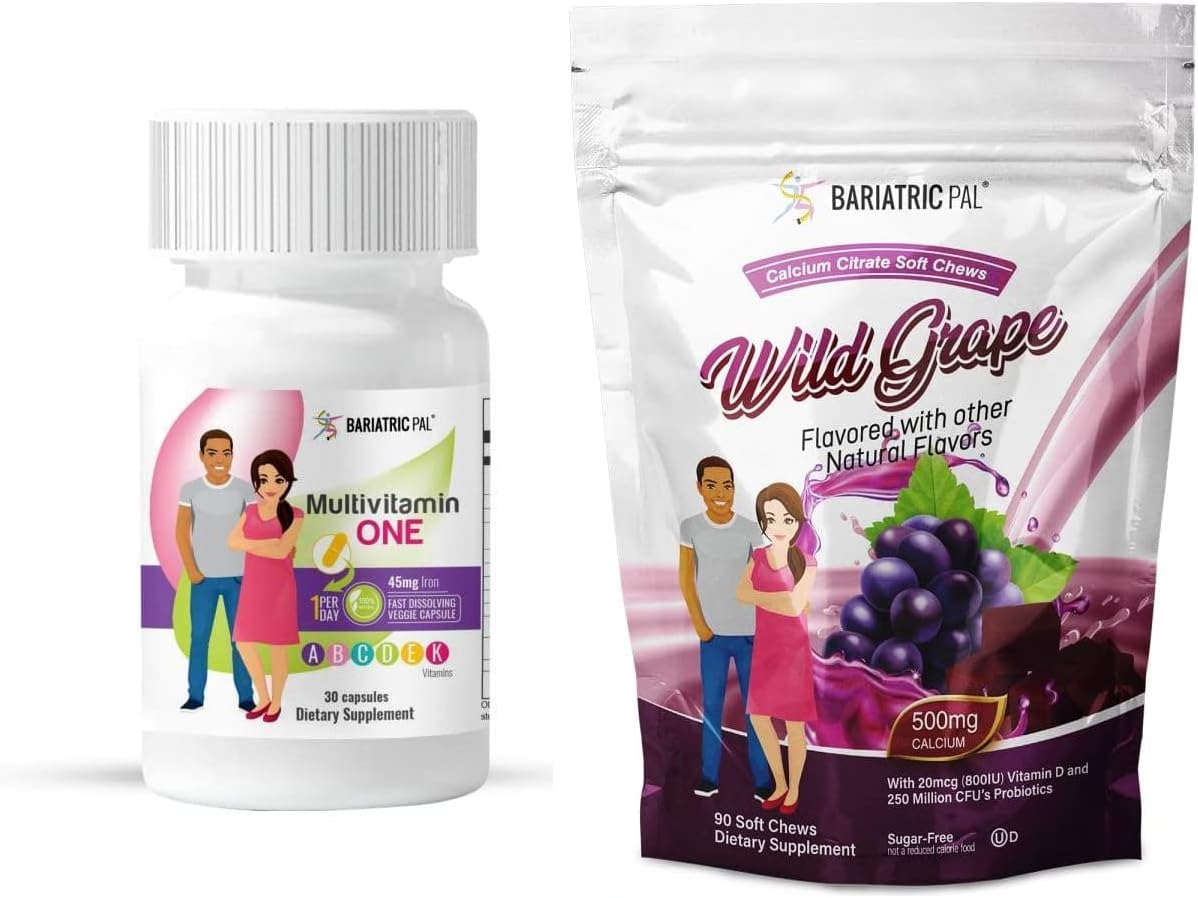 30-Day Supply BariatricPal Duodenal Switch Vitamin Pack - Capsules & Soft Chews with Iron, Calcium, and Probiotics in Wild Grape Flavor