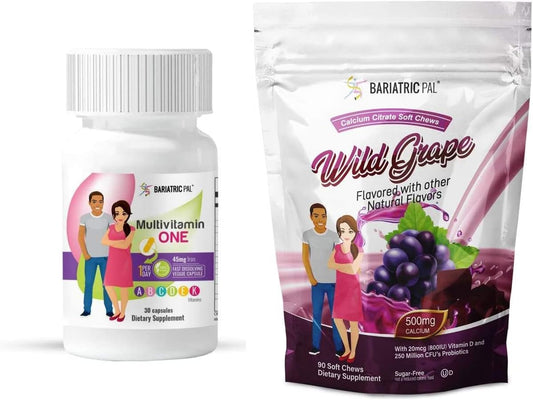 30-Day Supply BariatricPal Duodenal Switch Vitamin Pack - Capsules & Soft Chews with Iron, Calcium, and Probiotics in Wild Grape Flavor