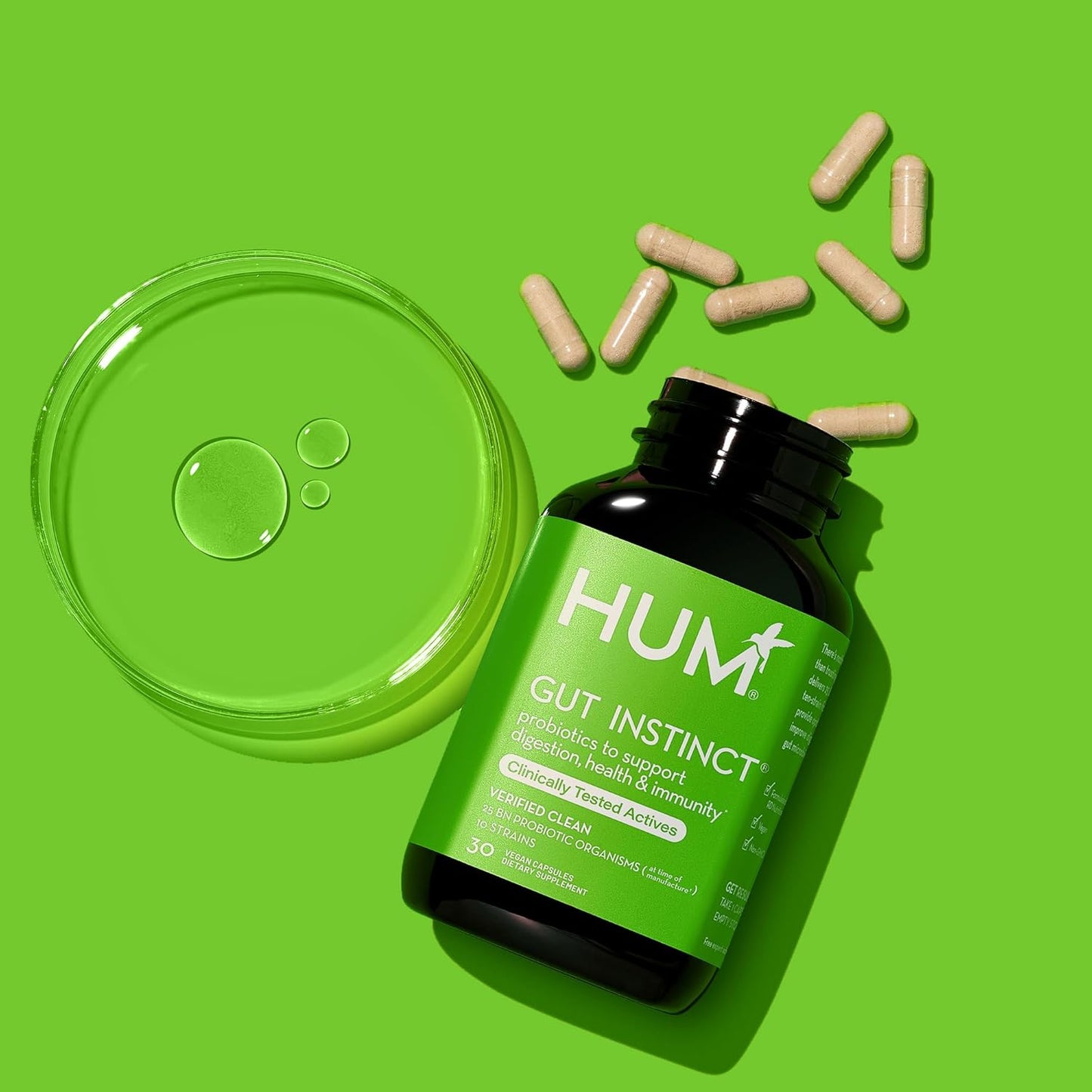 30-Day Supply HUM Gut Instinct: Probiotics for Digestive Health - Lactobacillus + Bifidobacterium Strains for Women and Men - Bloating, Immune Support + Gut Diversity