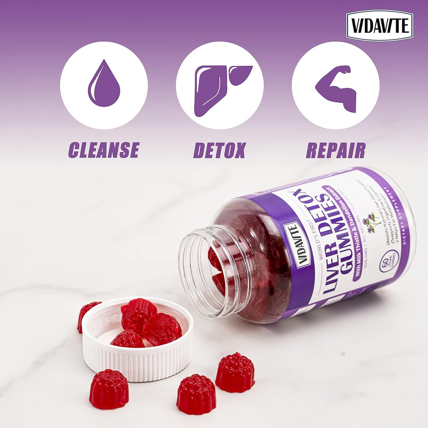 30-Day Supply Liver Cleanse Detox & Repair Gummies with Fruits, Greens, and Veggies