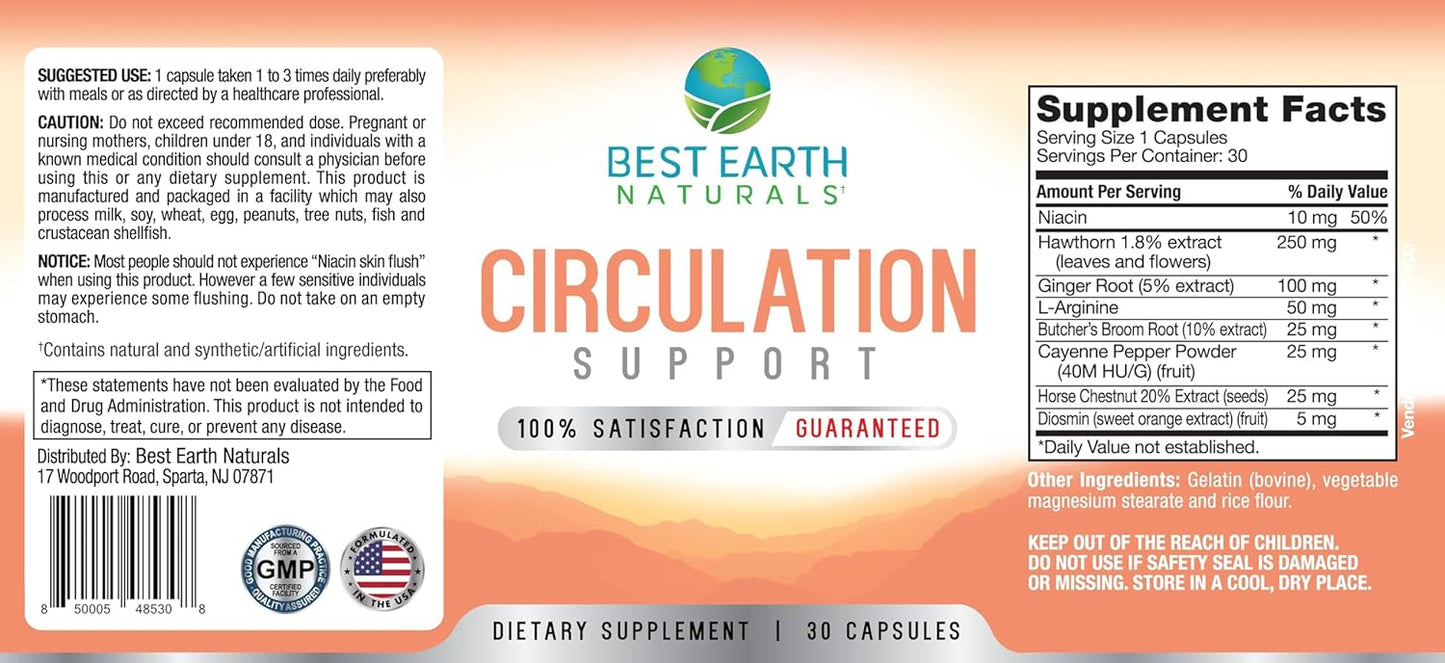 30-Day Supply of Balanced Formula Circulation Supplement for Optimal Circulatory Support - 30 Capsules by Best Earth Naturals