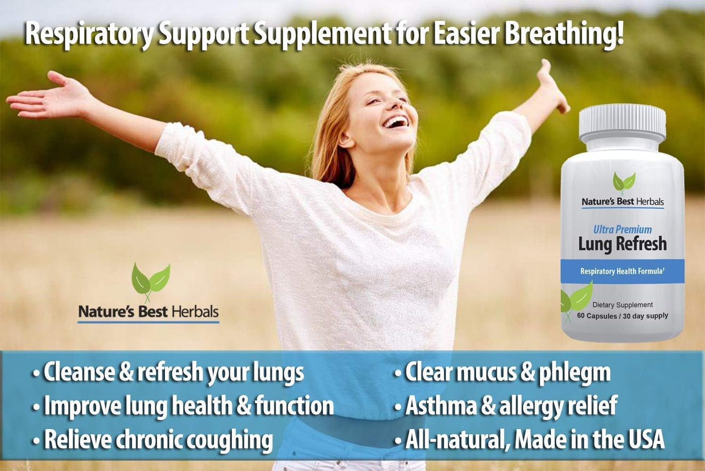30-Day Supply of Crystal Peaks Nutrition Lung Health and Immunity Support Supplements for Improved Breathing and Immune Defense