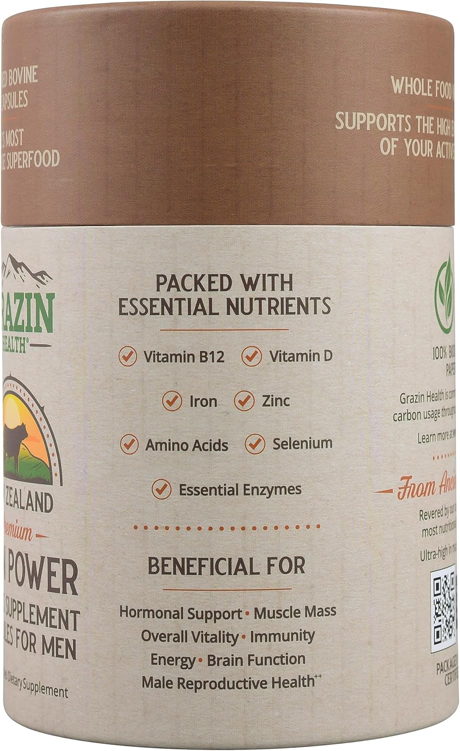 30 Day Supply of GRAZIN HEALTH Grass Fed Bovine Testes Man Power Capsules