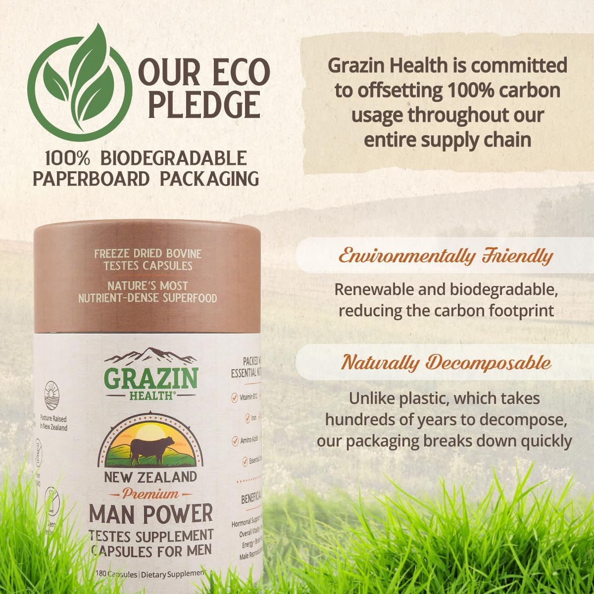 30 Day Supply of GRAZIN HEALTH Grass Fed Bovine Testes Man Power Capsules