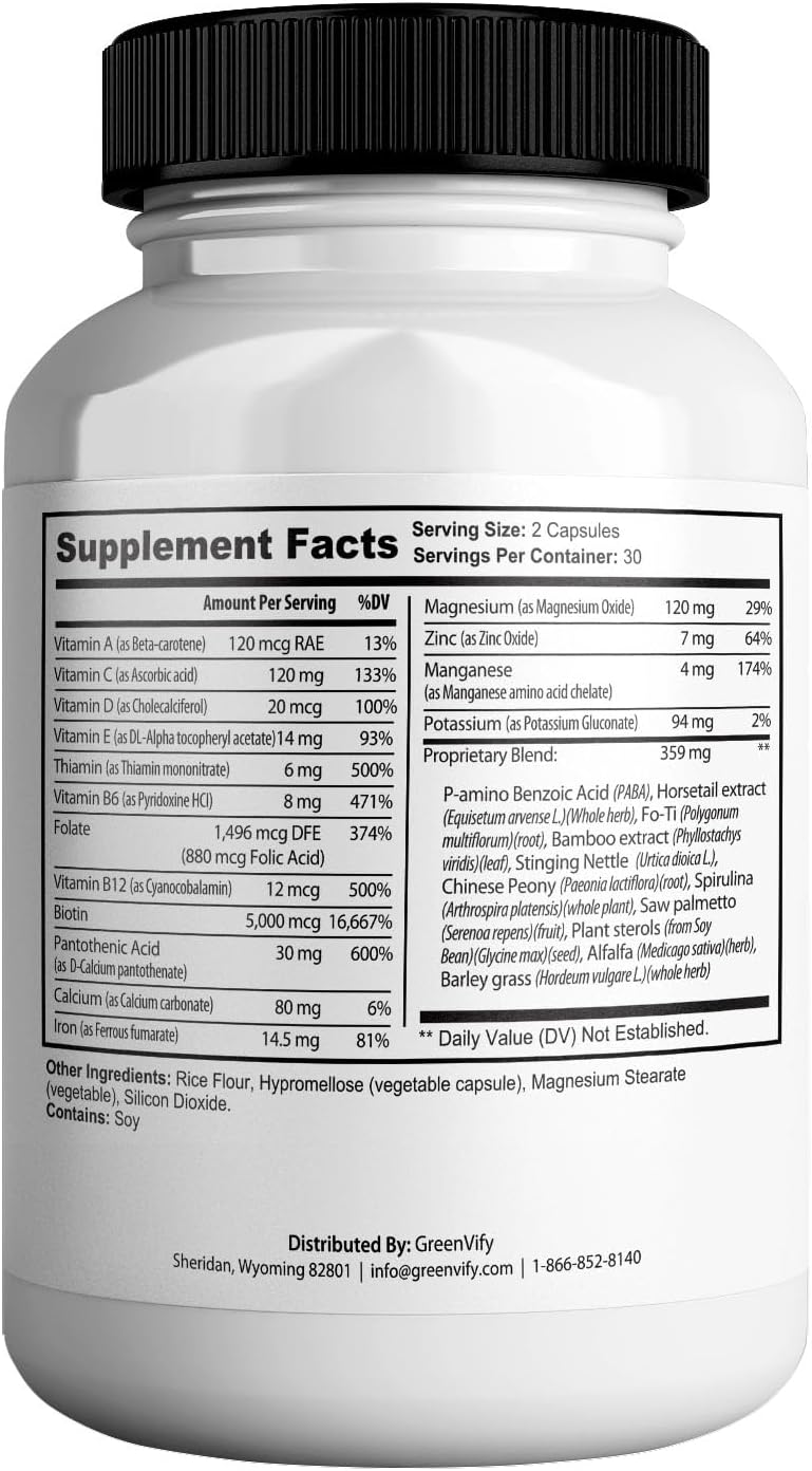 30-Day Supply of GREENVIFY Nano Defense Pro Max Hair Skin and Nails Supplement with Biotin, Calcium, and Magnesium Complex - 60 Capsules (2 Pack)