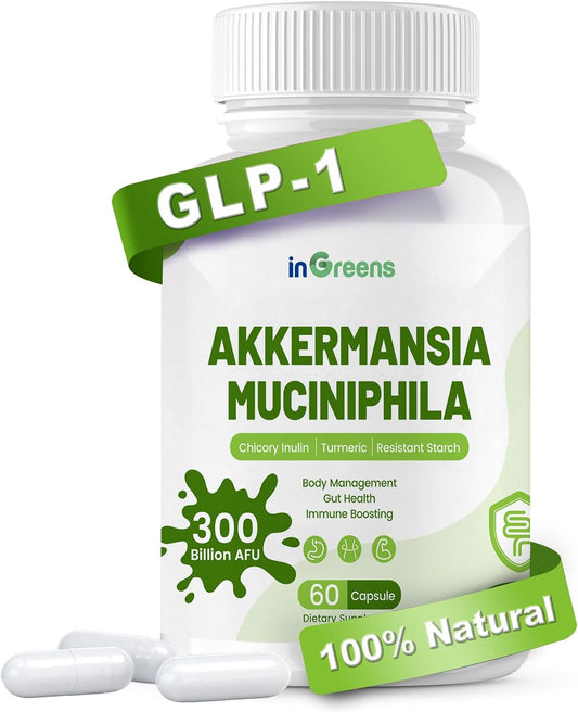 30 Day Supply of inGreens Akkermansia Muciniphila Probiotic with Chicory Inulin, Turmeric, Resistant Starch - Vegan & Gluten Free Gut Management Supplement