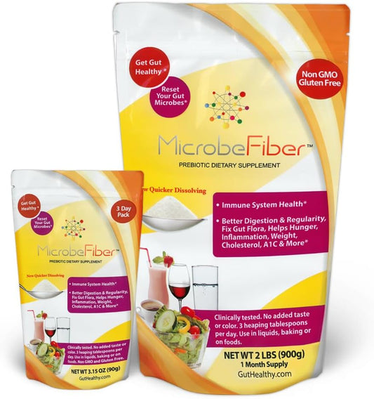 30-Day Supply of MicrobeFiber Prebiotic Soluble Fiber to Improve Gut Health & Reset Gut Microbiome - Includes Bonus 3-Day Pack