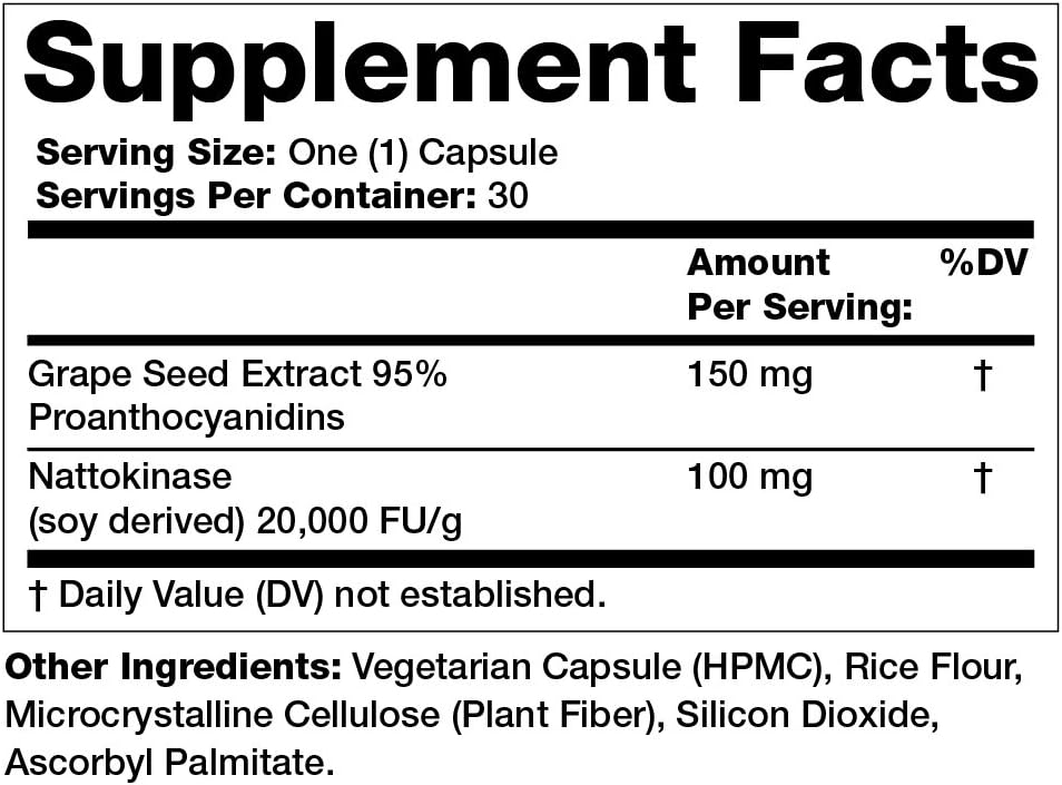 30-Day Supply of Olympian Labs Nattokinase Complex with Grape Seed Extract for Heart Health Support