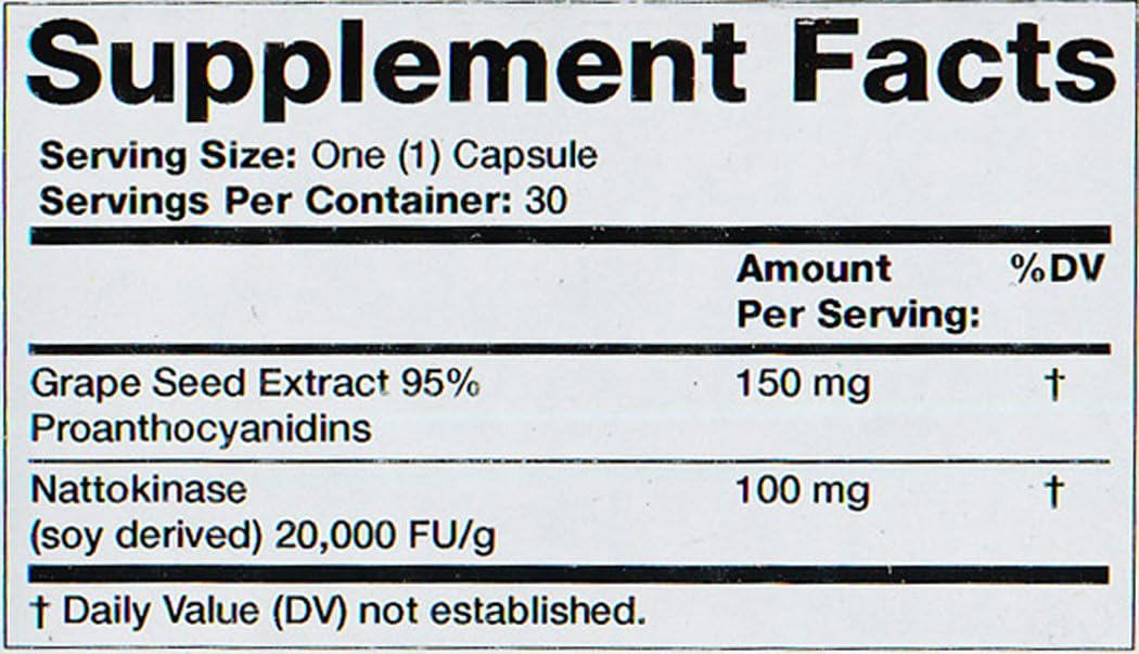 30-Day Supply of Olympian Labs Nattokinase Complex with Grape Seed Extract for Heart Health Support
