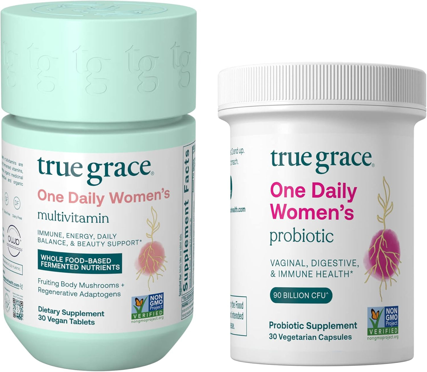30-Day Supply of True Grace Women’s Multivitamin & Probiotic Bundle - Vegan, Gluten-Free, Soy-Free, Organic - 30 Tablets & Capsules Each
