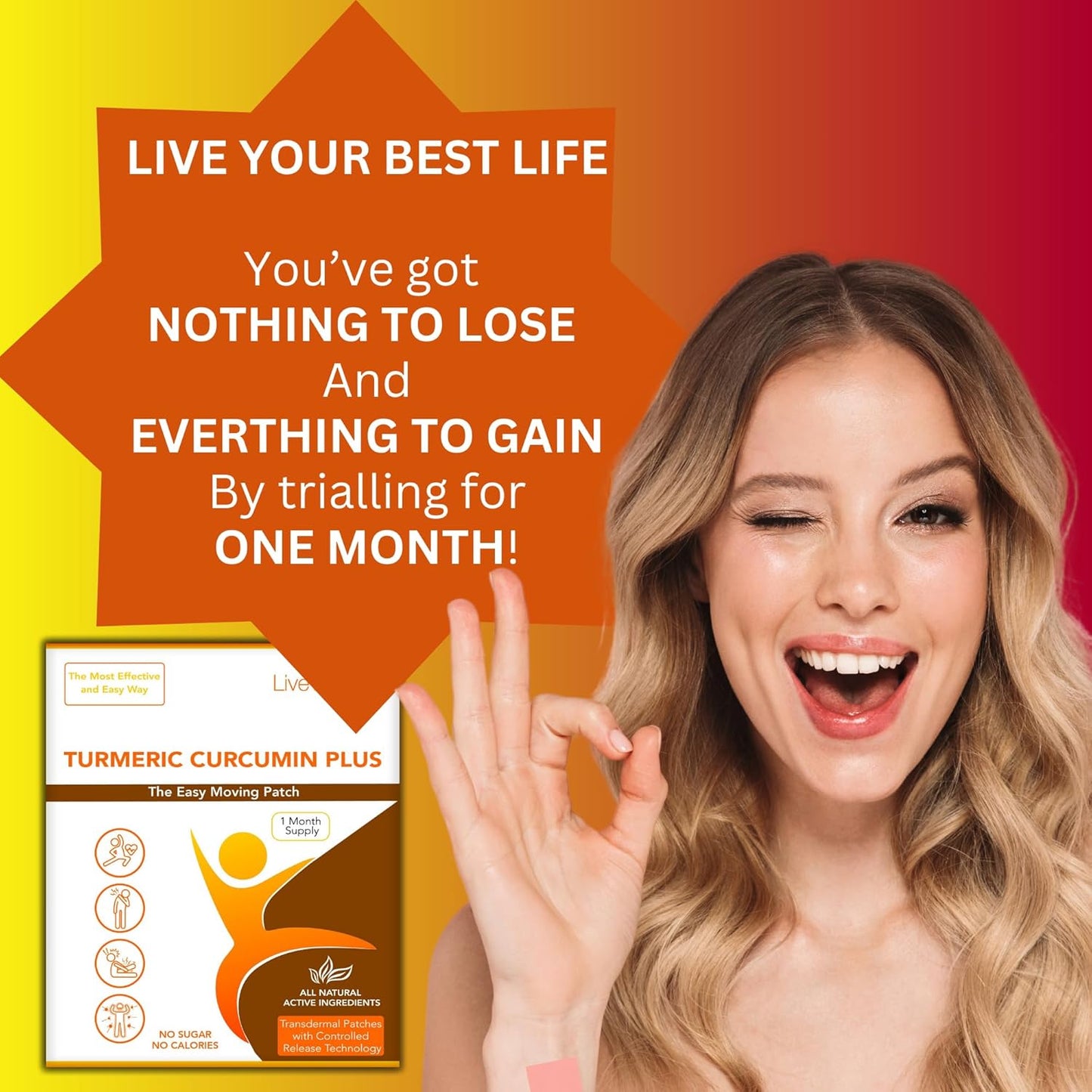 30 Day Supply of USA Made Turmeric Curcumin Topical Patches for Radiant Skin