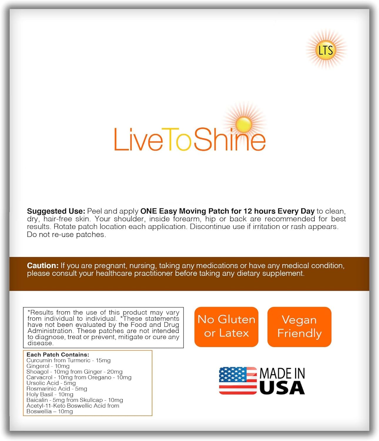 30 Day Supply of USA Made Turmeric Curcumin Topical Patches for Radiant Skin