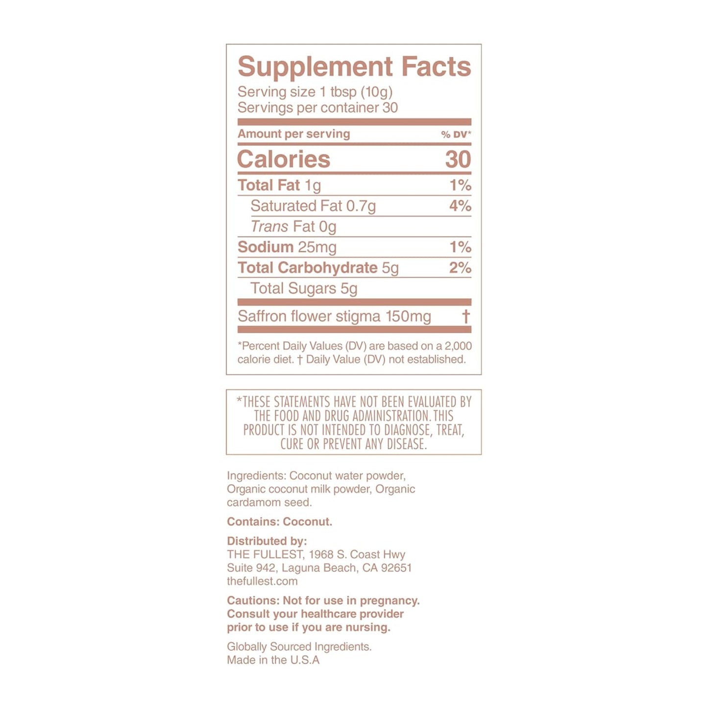 30-Day Supply Saffron Latte Bag - Mood and Sleep Support Powder with Saffron, Cardamom, and Coconut Milk - Vegan and Gluten-Free