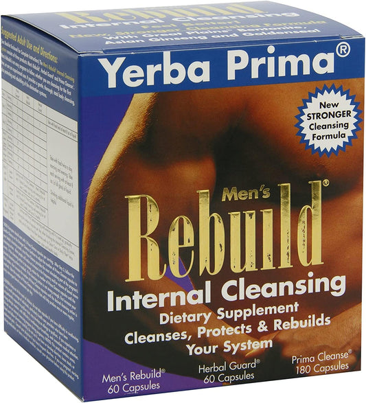 30-Day Yerba Prima Men's Rebuild Cleansing Program with Bentonite Clay & Psyllium for Gentle Whole Body Cleanse & Regularity