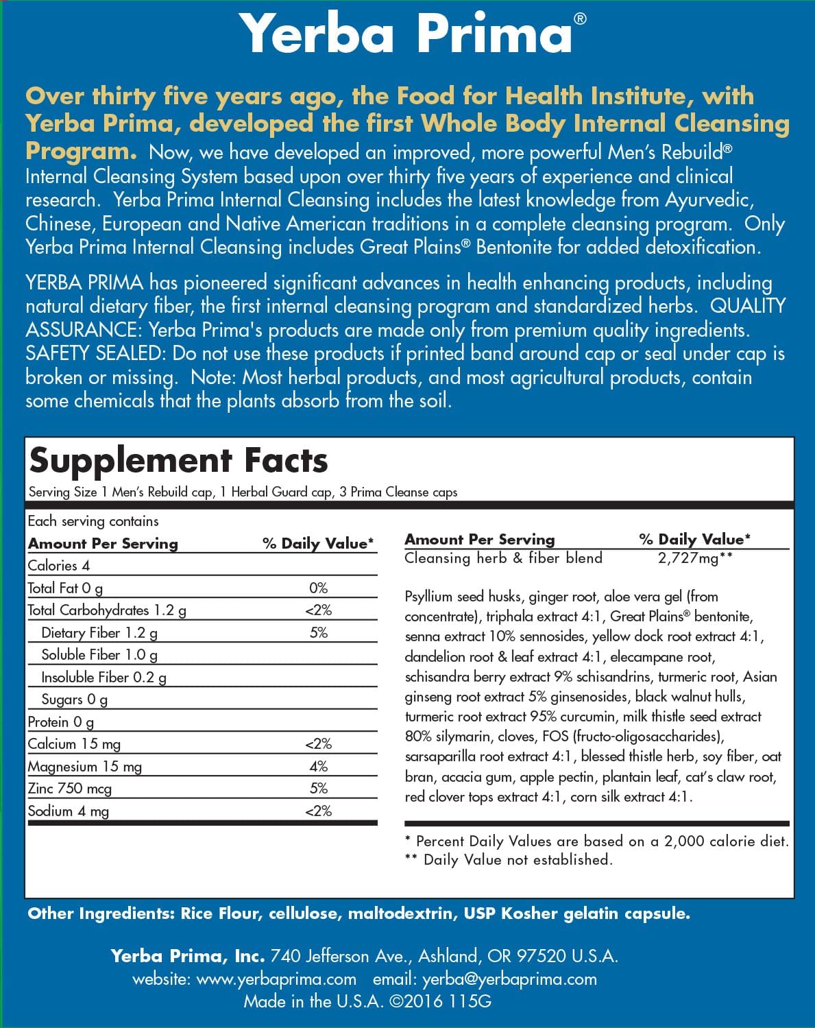 30-Day Yerba Prima Men's Rebuild Cleansing Program with Bentonite Clay & Psyllium for Gentle Whole Body Cleanse & Regularity