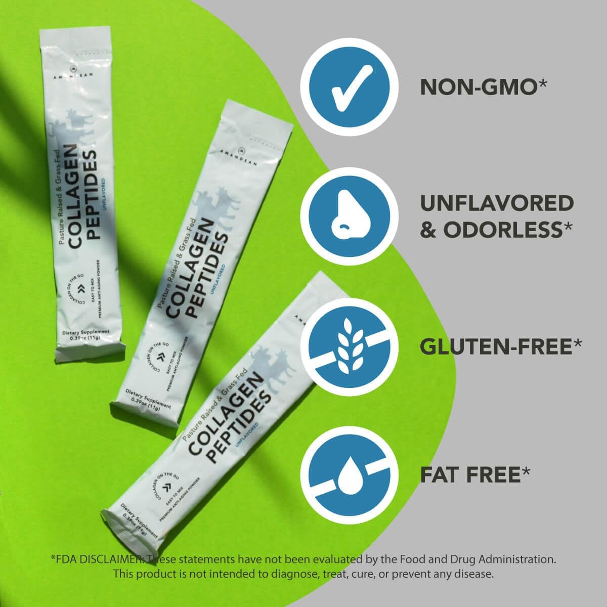 30 Grass-Fed Collagen Peptides Stick Packs for Healthy Gut, Skin, Hair, Nails | Easy Mix Travel-Friendly Protein Powder