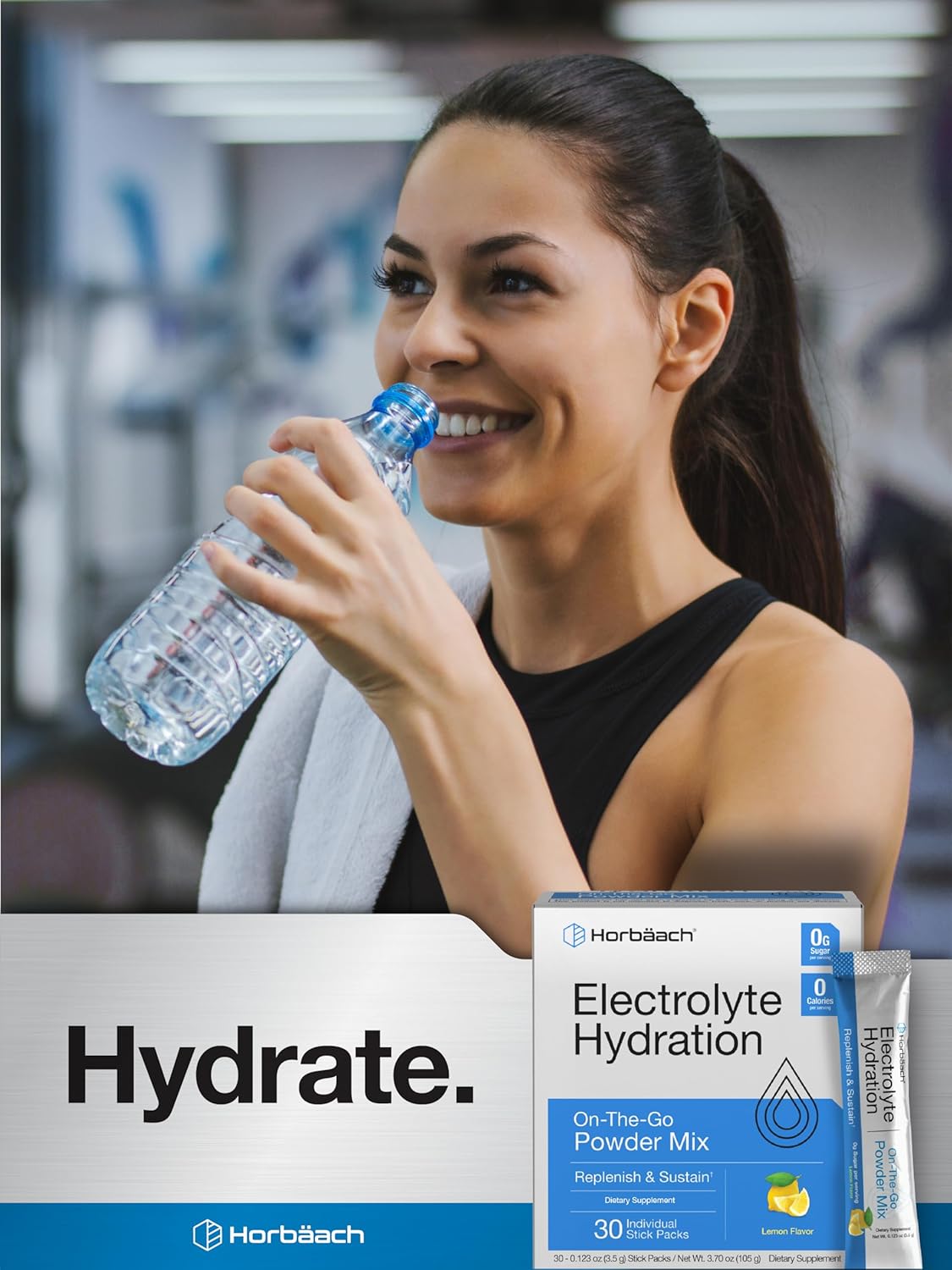 30 Horbäach Electrolyte Powder Packets - Lemon Flavor for On-The-Go | Vegetarian & Keto-Friendly | Non-GMO & Gluten Free