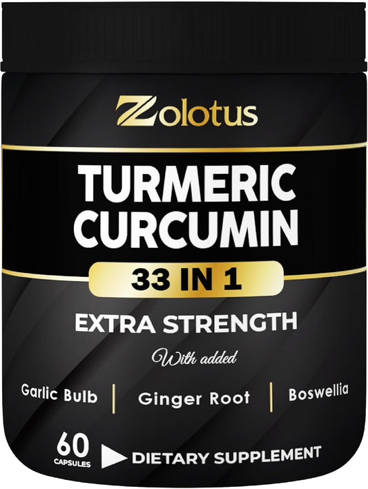 30-in-1 Turmeric Curcumin Capsules with Ginger, Ginseng, Garlic, Bromelain, Moringa, Black Pepper - 60 Capsules for Joint Support & Absorption