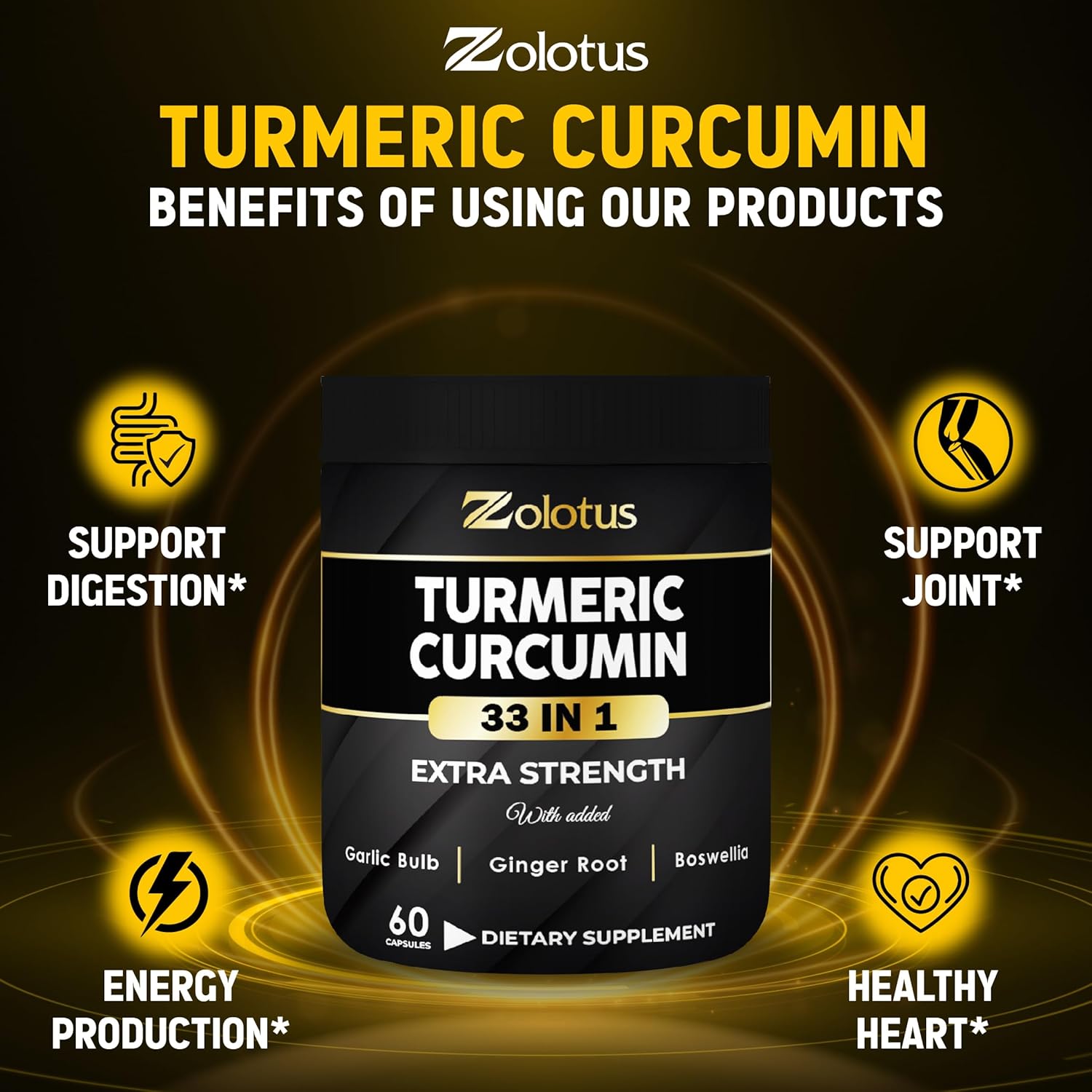 30-in-1 Turmeric Curcumin Capsules with Ginger, Ginseng, Garlic, Bromelain, Moringa, Black Pepper - 60 Capsules for Joint Support & Absorption