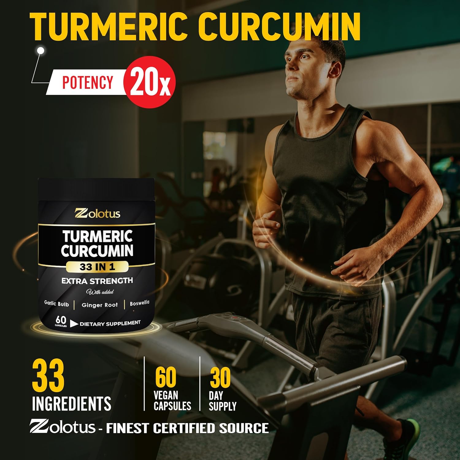 30-in-1 Turmeric Curcumin Capsules with Ginger, Ginseng, Garlic, Bromelain, Moringa, Black Pepper - 60 Capsules for Joint Support & Absorption