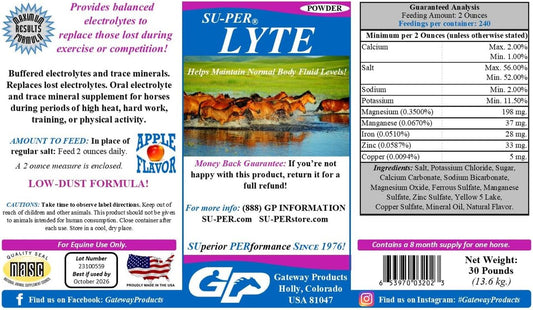 30 lb SU-PER Lyte Horse Electrolyte Supplement - Maintain Normal Body Fluid Levels - Performance Minerals & Electrolytes - 8 Month Supply