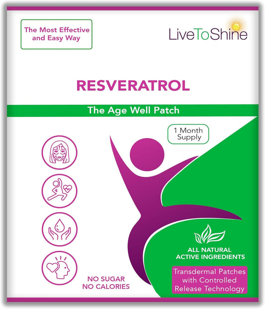 30 Live To Shine Resveratrol Patches for Women and Men - Made in USA - Transdermal Patches for One Month