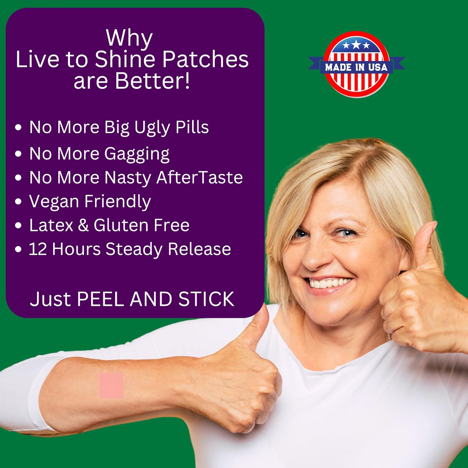 30 Live To Shine Resveratrol Patches for Women and Men - Made in USA - Transdermal Patches for One Month