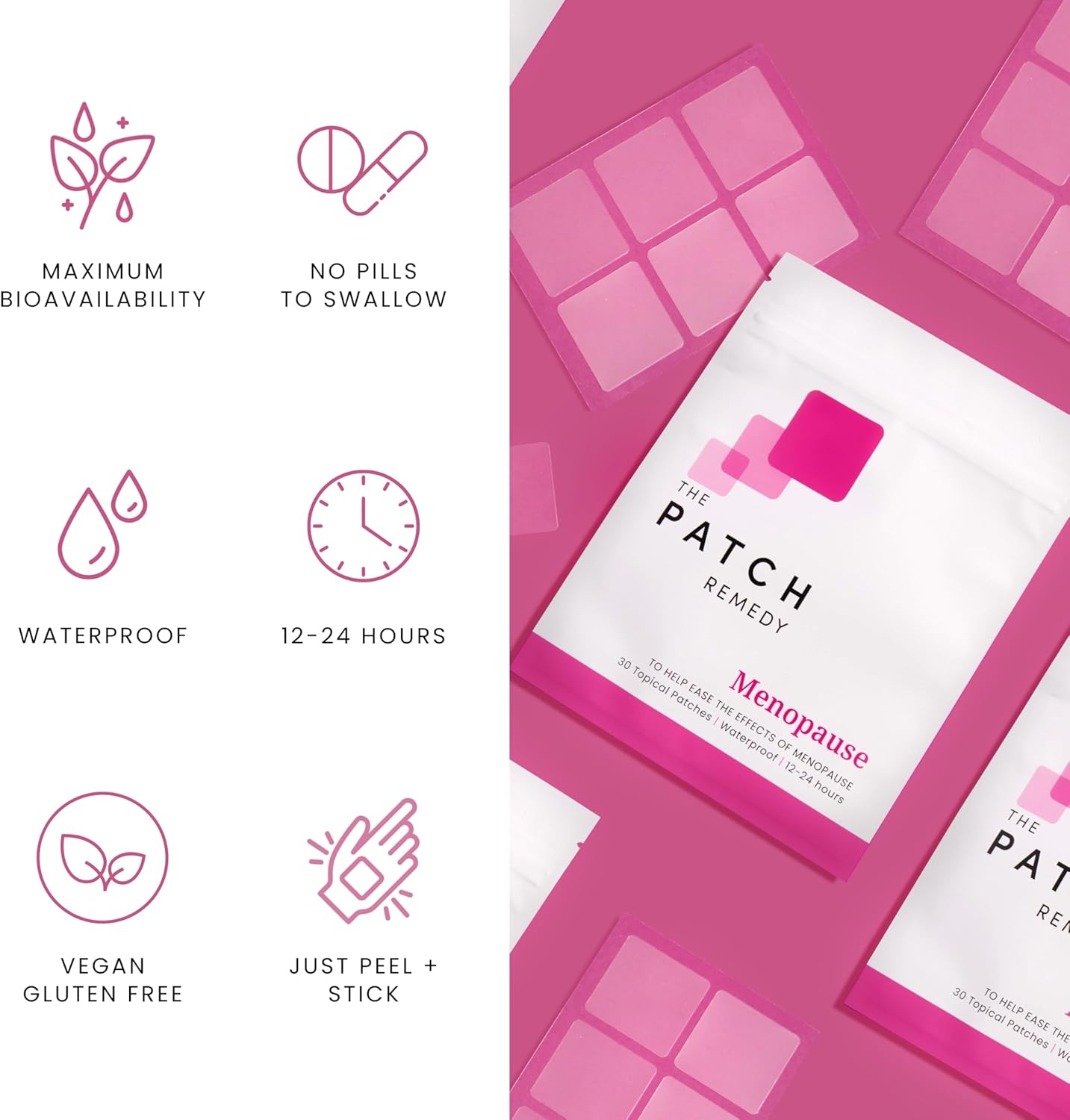 30 Natural Menopause Relief Patches for Women - Hot Flash & Mood Support with Gotu Kola, Damiana, Black Cohosh, Valerian & More