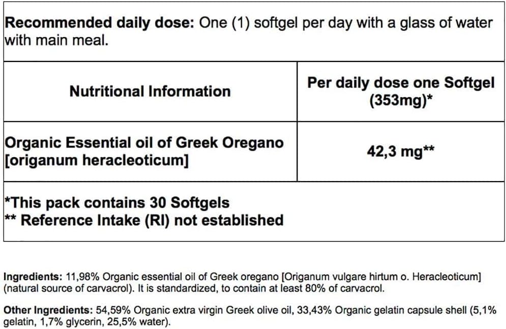 30 Oregano Oil Softgels for Immune & Respiratory Health - 80% Carvacrol - Greek Oregano Probiotics - Non-GMO - Digestive Support