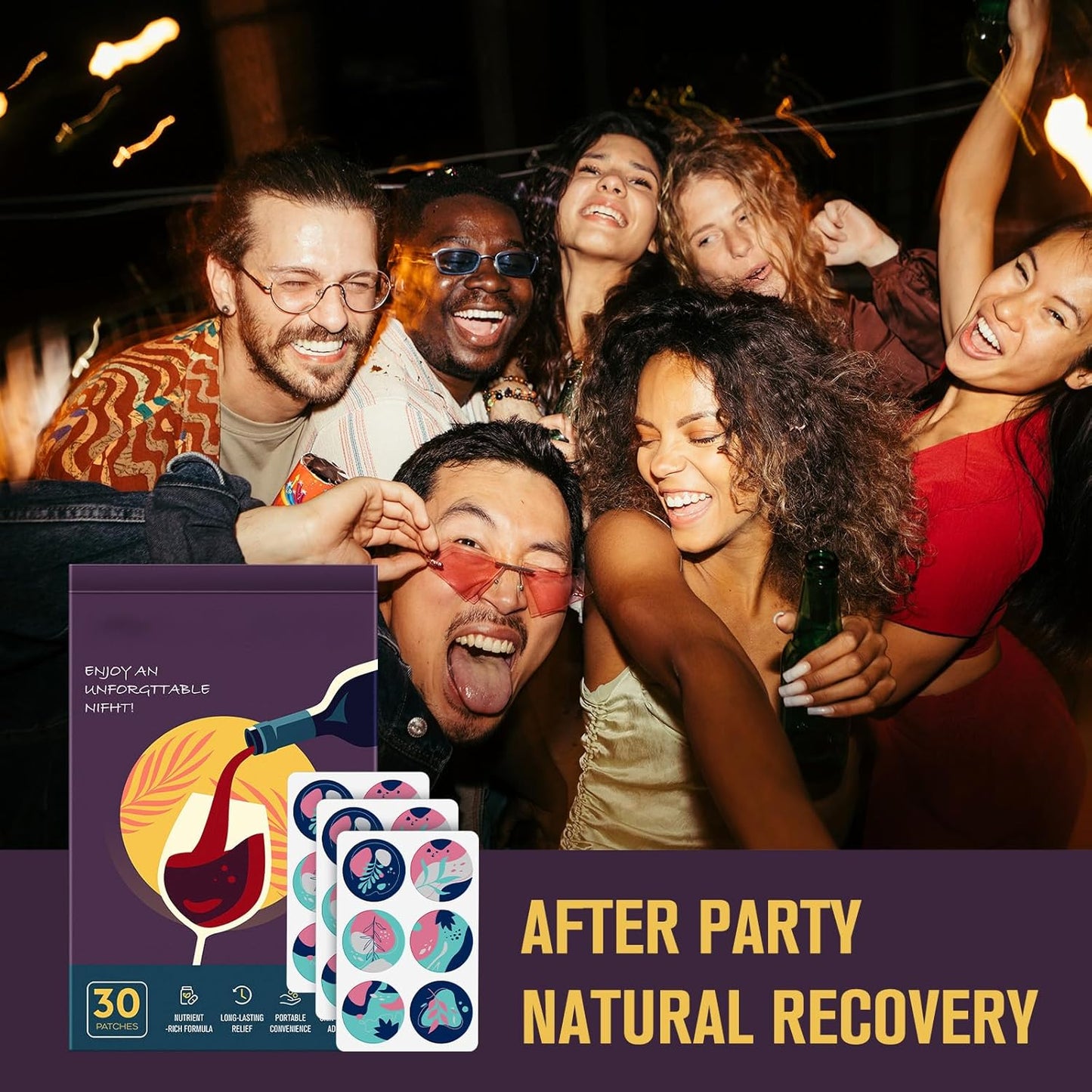30 Pack of RAAYAM Party Recovery Patches with Green Tea for Fast Relief - No Regrets Night and Refreshed Mornings