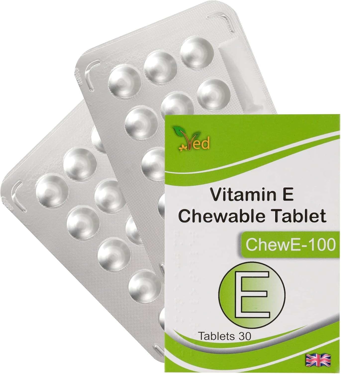 30-Pack of VED Vitamin E 100 MG Chewable Tablets for Daily Antioxidant Support