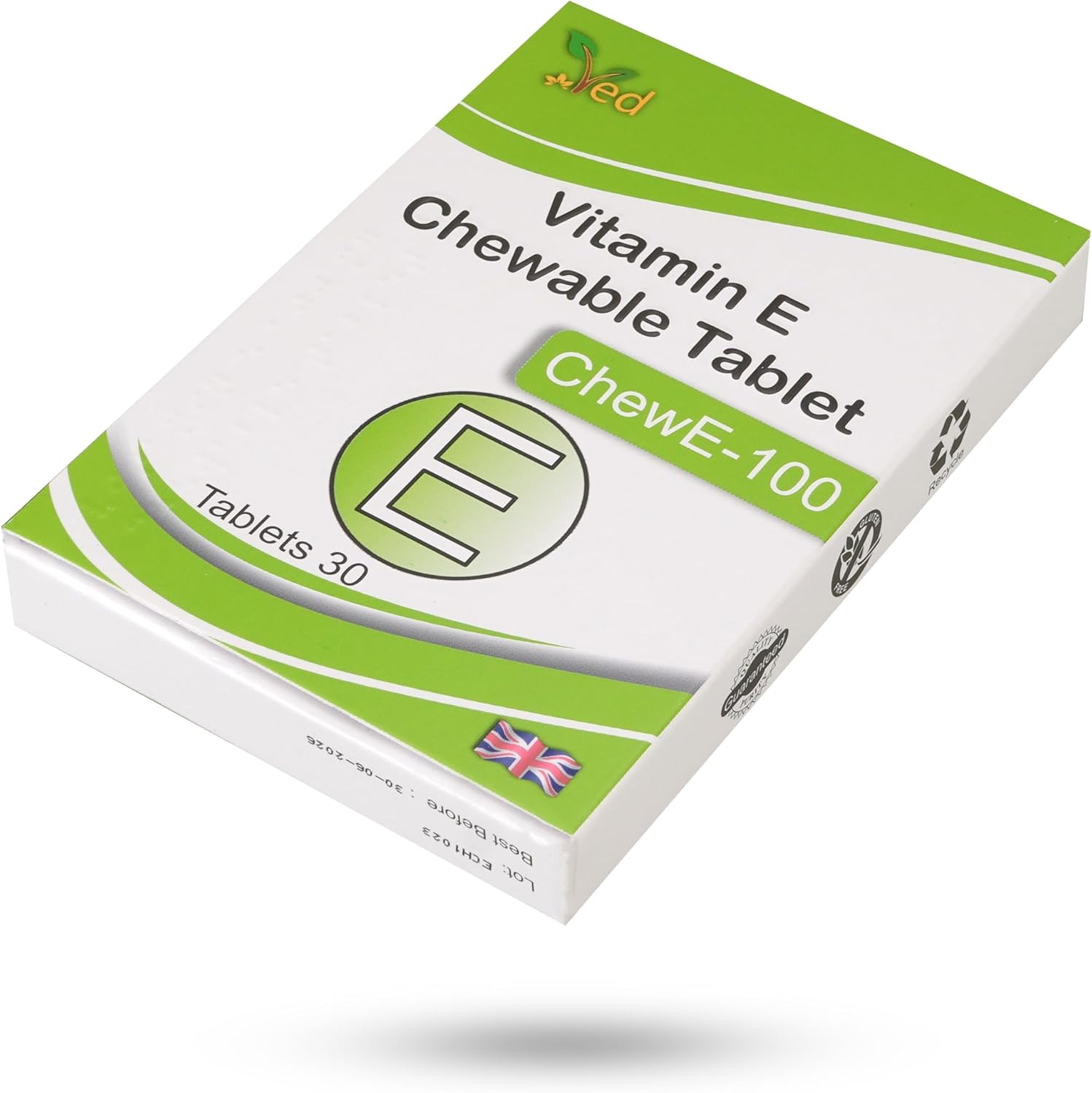 30-Pack of VED Vitamin E 100 MG Chewable Tablets for Daily Antioxidant Support