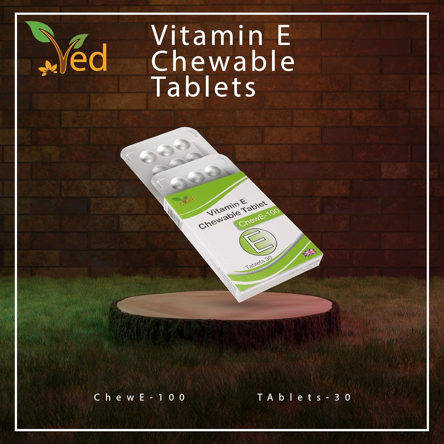 30-Pack of VED Vitamin E 100 MG Chewable Tablets for Daily Antioxidant Support