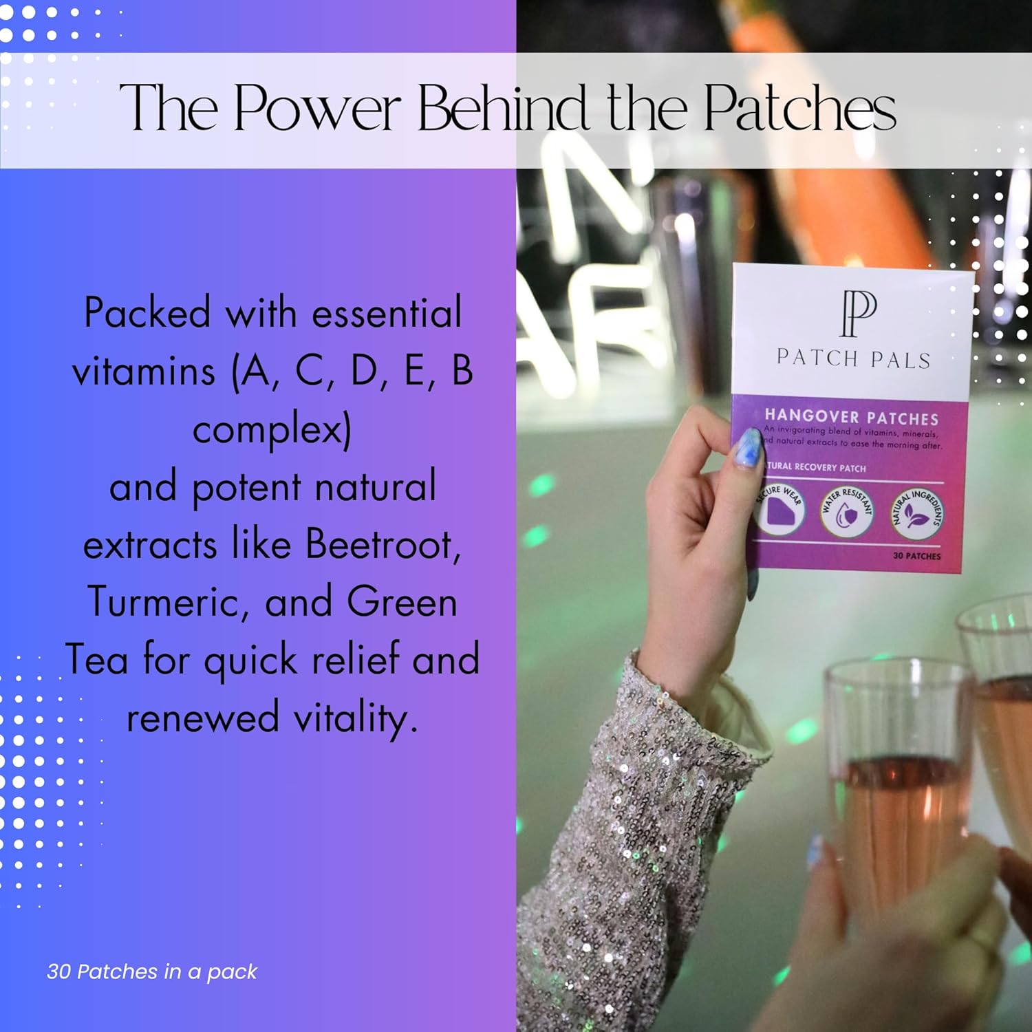 30 Pack of Waterproof Clear Party Hangover Patches - Natural Ingredients - Discreet & Long-Lasting - Boost Energy After Drinking