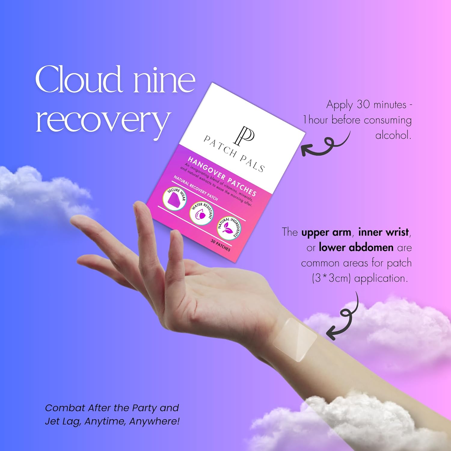 30 Pack of Waterproof Clear Party Hangover Patches - Natural Ingredients - Discreet & Long-Lasting - Boost Energy After Drinking