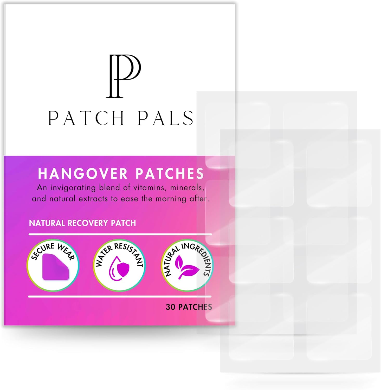 30 Pack of Waterproof Clear Party Hangover Patches - Natural Ingredients - Discreet & Long-Lasting - Boost Energy After Drinking
