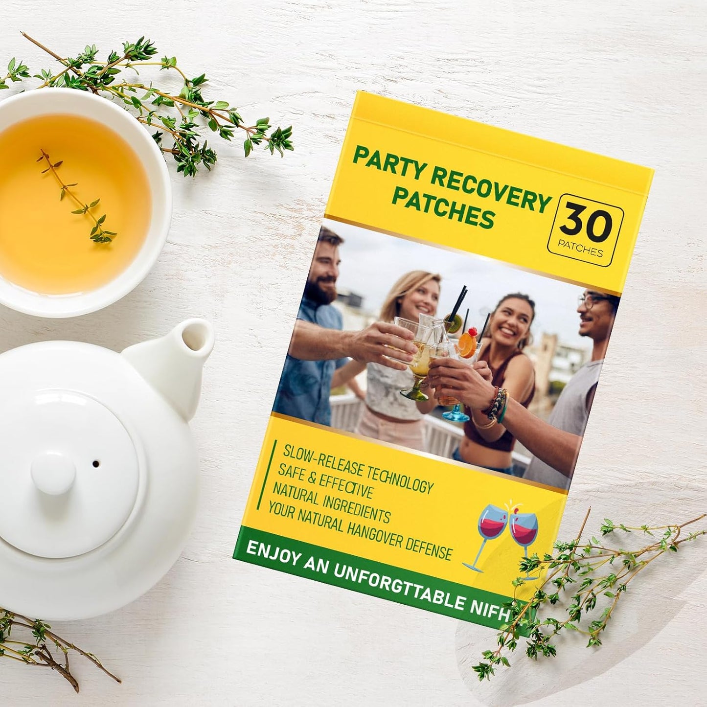 30 Pack RAAYAM Patches with Green Tea for Fast-Acting Relief Before Drinking, Promotes No Regret Nights and Refreshing Mornings for Men and Women