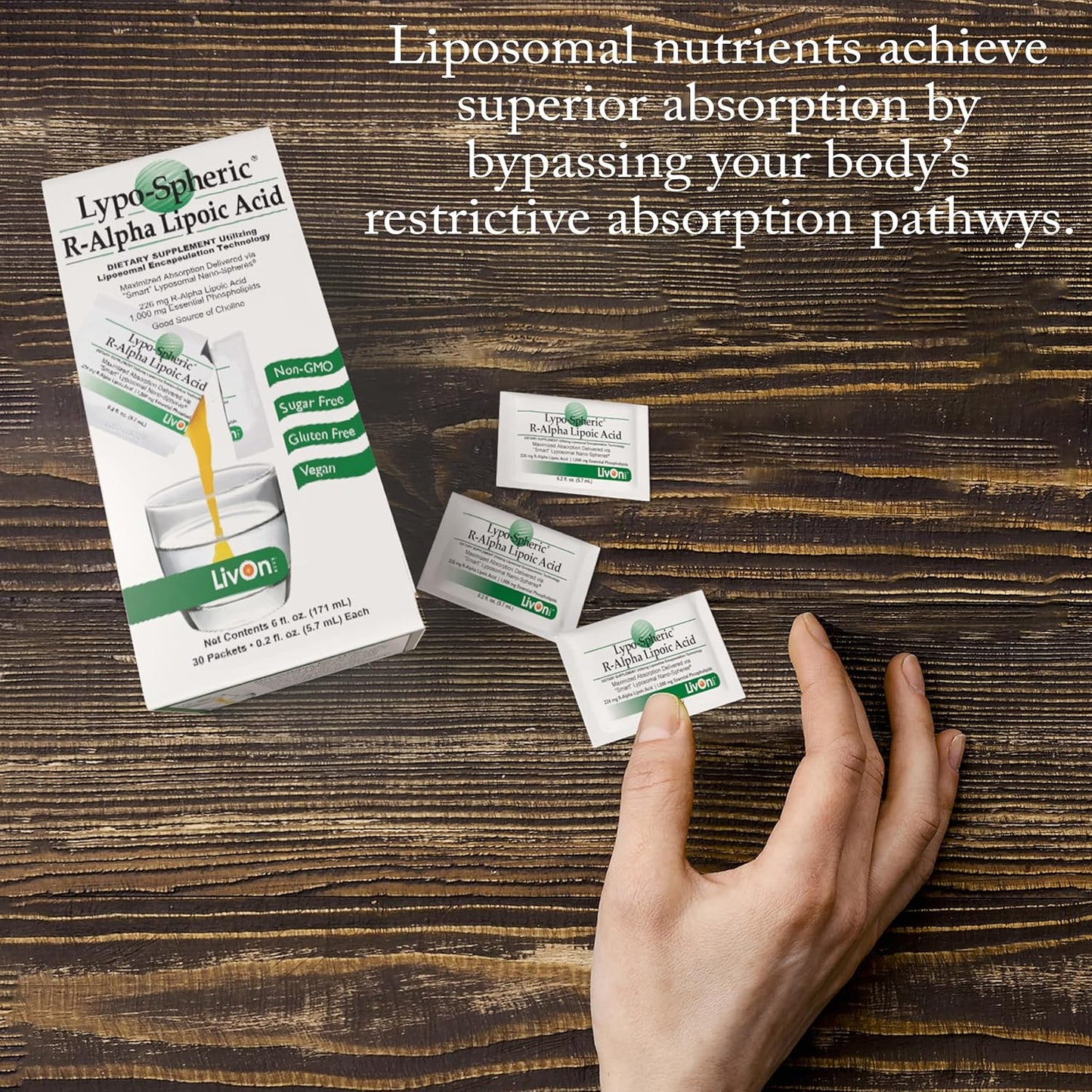 30 Packets of LivOn Laboratories Lypo-Spheric R-Alpha Lipoic Acid - 226mg Each - Enhanced Absorption with Liposome Encapsulation - Non-GMO Formula