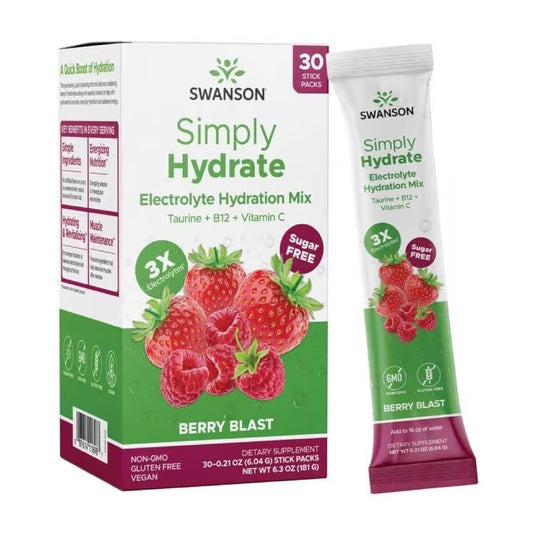 30 Packets of Swanson Sugar-Free Berry Blast Electrolyte Mix | Advanced Blend for Hydration | On-The-Go Solution