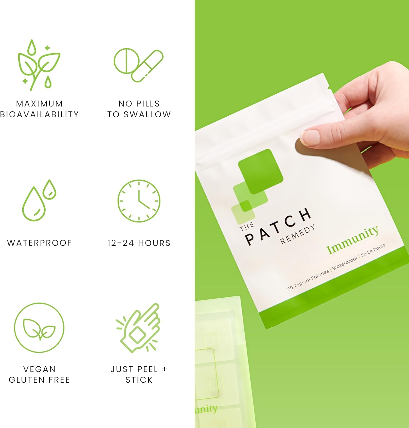 30 Patch Remedy Immunity Patches with Vitamin C, Zinc, Echinacea & Ginkgo Biloba - Long-Lasting Immune Support for 24 Hours