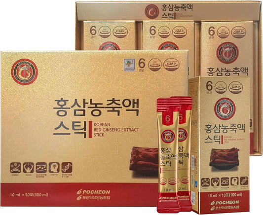 30 Pochon Korean Red Ginseng Extract Sticks - 30% Ginseng Extract - Single Serving Packs - Natural Immune Support