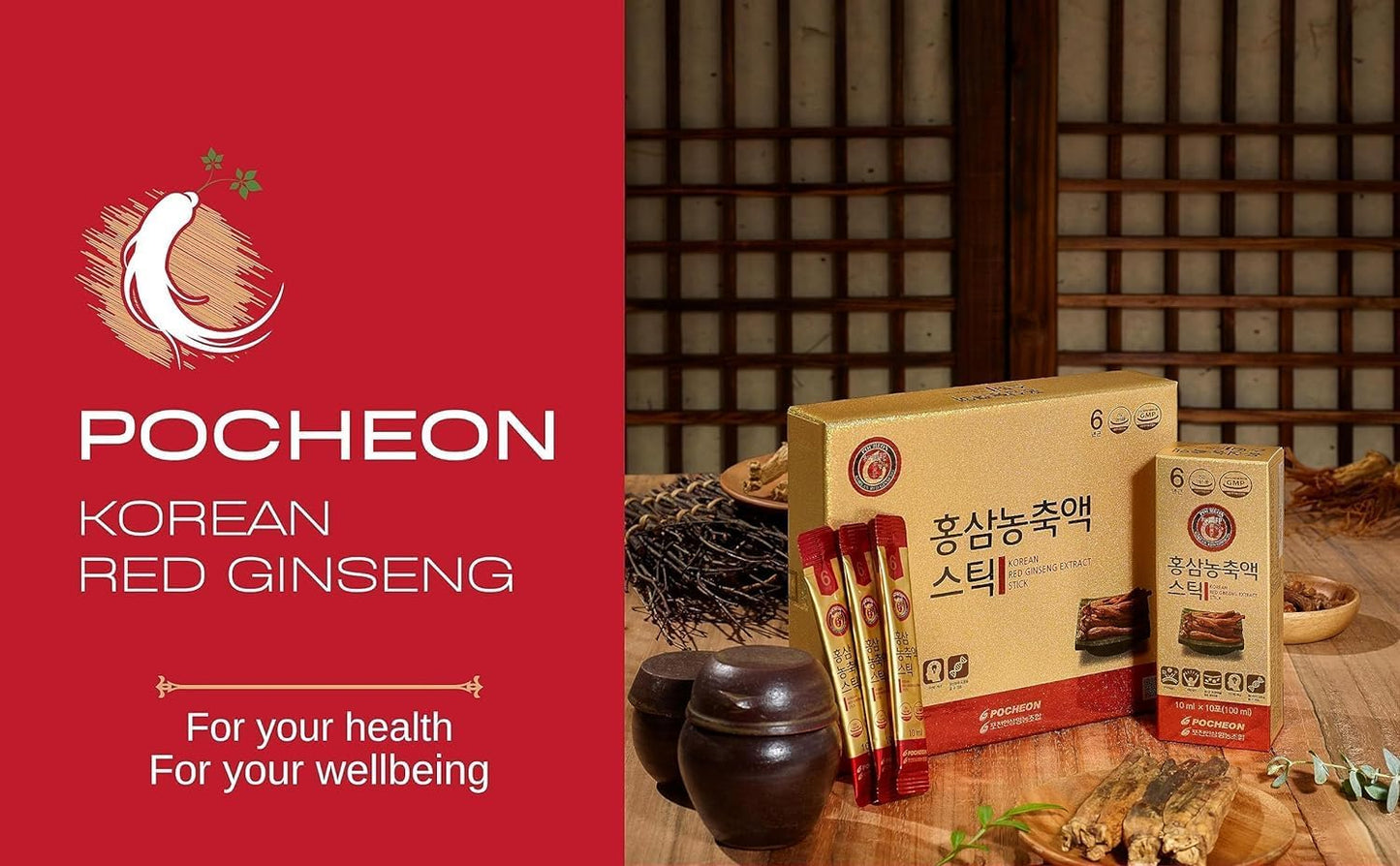 30 Pochon Korean Red Ginseng Extract Sticks - 30% Ginseng Extract - Single Serving Packs - Natural Immune Support