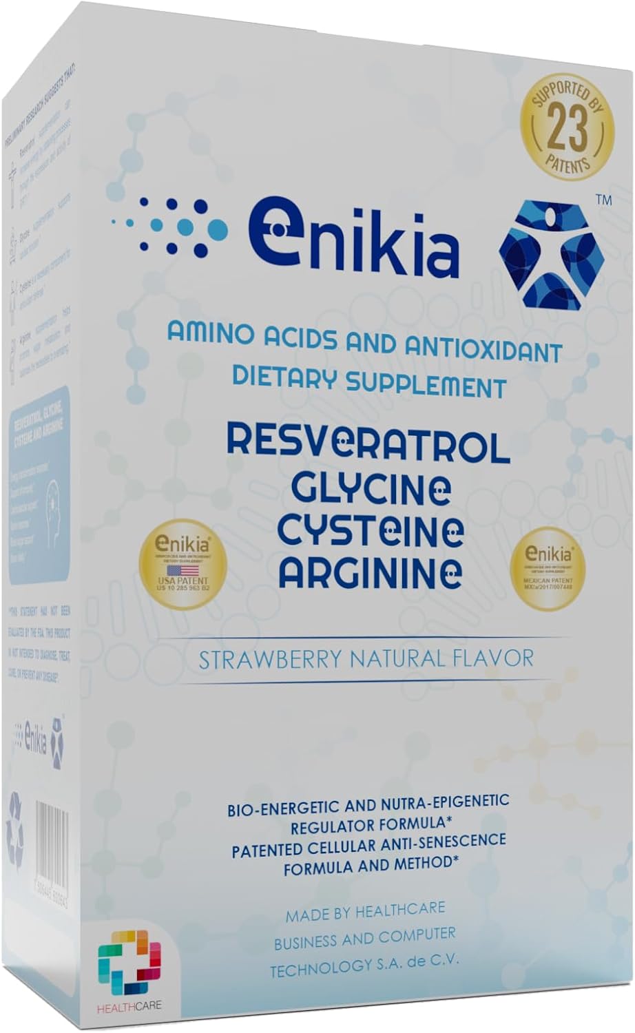 30 Sachets of ENIKIA Resveratrol, L-Glycine, L-Arginine, and L-Cysteine Food Supplement with Amino Acids and Antioxidants, Strawberry Flavor